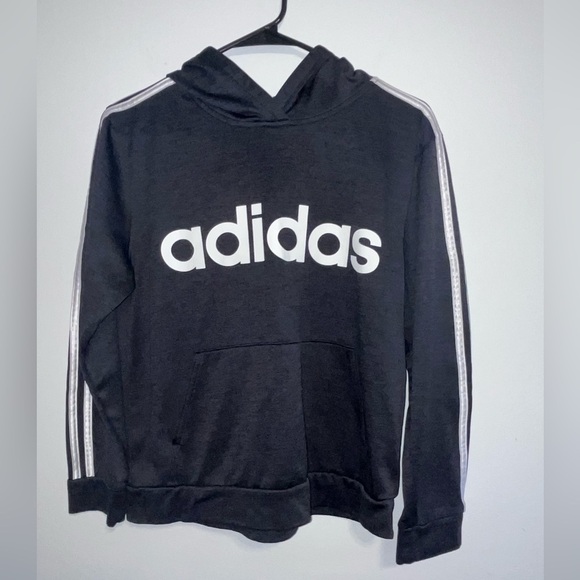ADIDAS BOYS Black sweatshirt Y2K GRAPHIC HOODIE JUMPER Size 14/16 - Picture 1 of 8